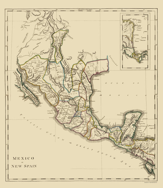 Historic Map - New Spain Mexico - Carey 1814 - 23 x 26.55 - Vintage Wall Art