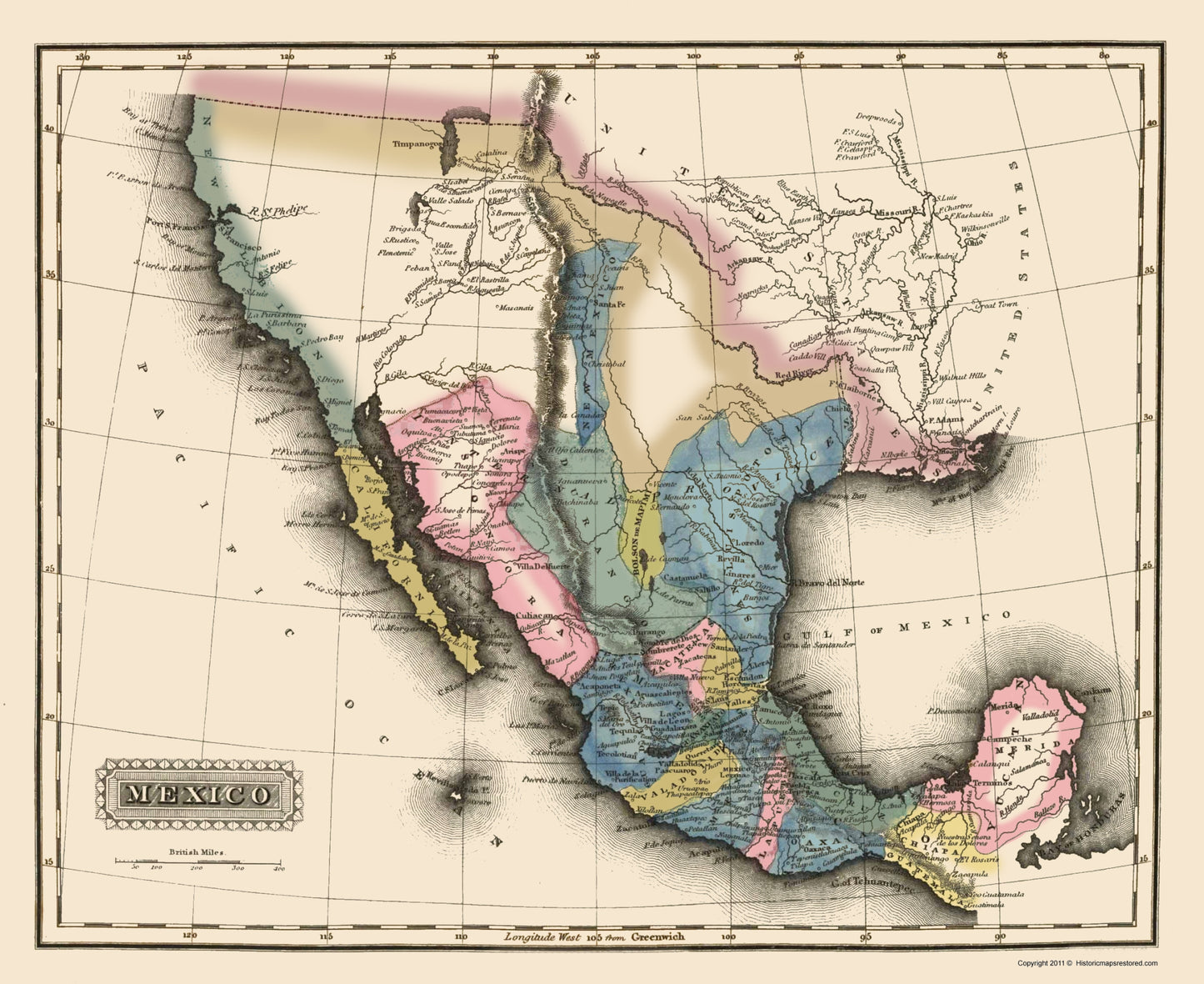 Historic Map - Mexico - Lucas 1823 - 23 x 28.16 - Vintage Wall Art