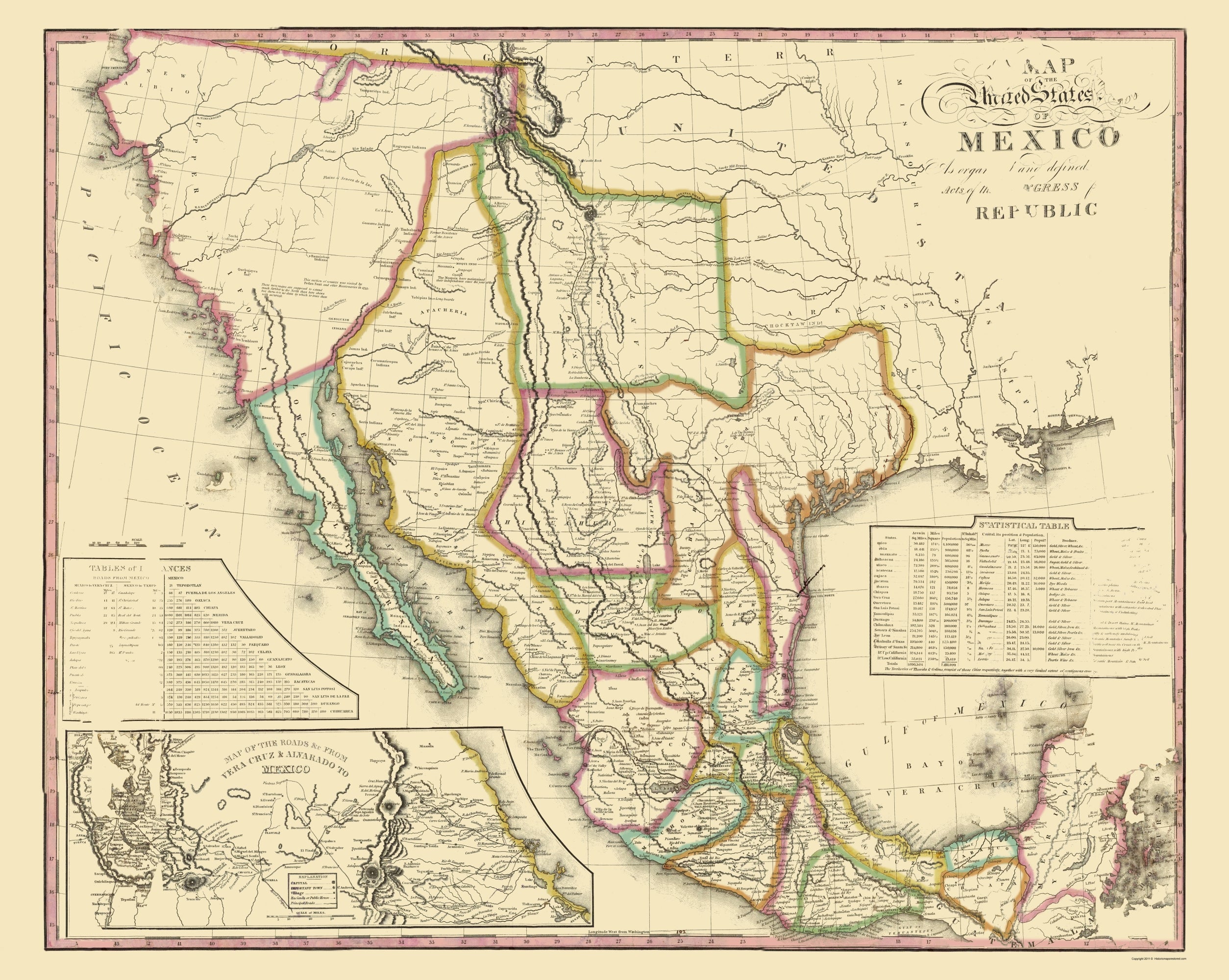 Historic Map - United States Mexico - Tanner 1826 - 23 x 28.84 - Vinta ...