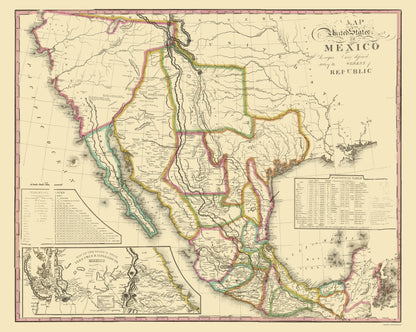 Historic Map - United States Mexico - Tanner 1826 - 23 x 28.84 - Vintage Wall Art