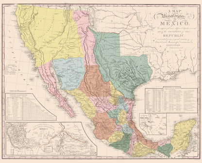 Historic Map - United States Mexico - Tanner 1847 - 23 x 28.55 - Vintage Wall Art