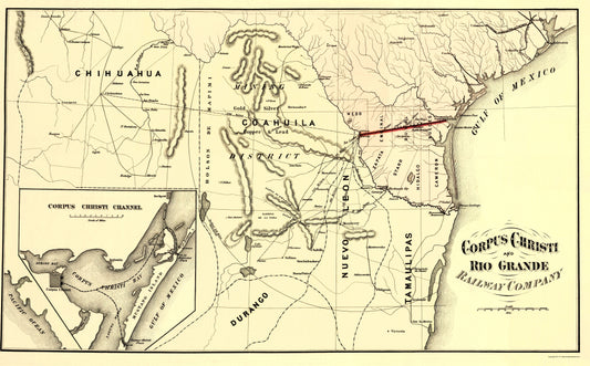 Historic Map - Corpus Christi Rio Grande Railway - Bien 1874 - 23 x 37.07 - Vintage Wall Art