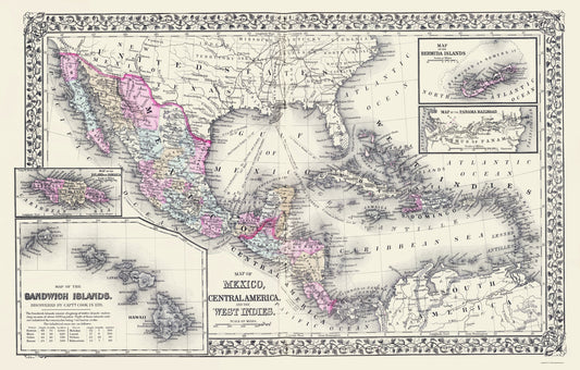 Historic Map - Mexico Central America West Indies - Mitchell 1860 - 23 x 36 - Vintage Wall Art