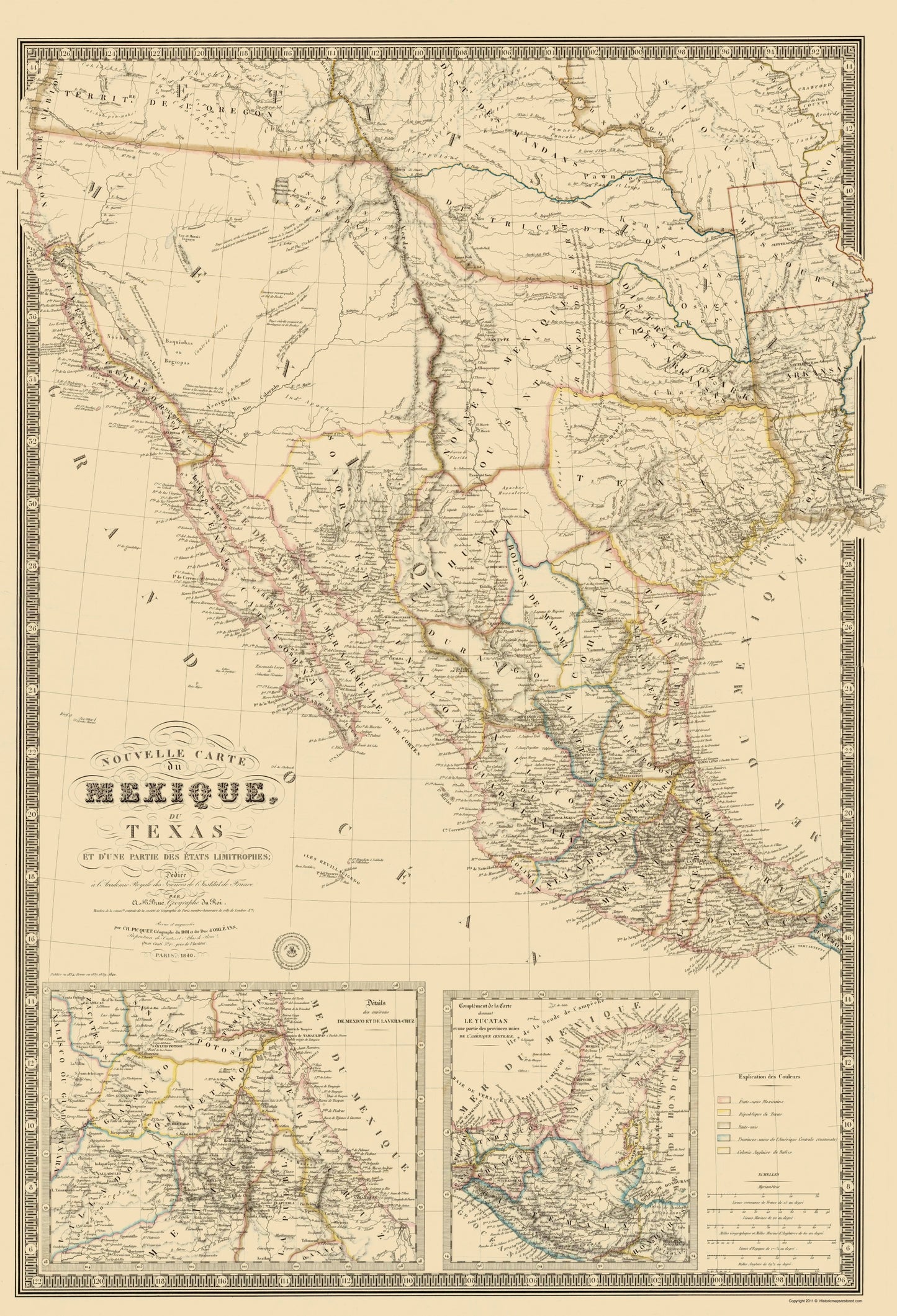 Historic Map - United States Southwest Mexico - Brue 1840 - 23 x 33.75 - Vintage Wall Art