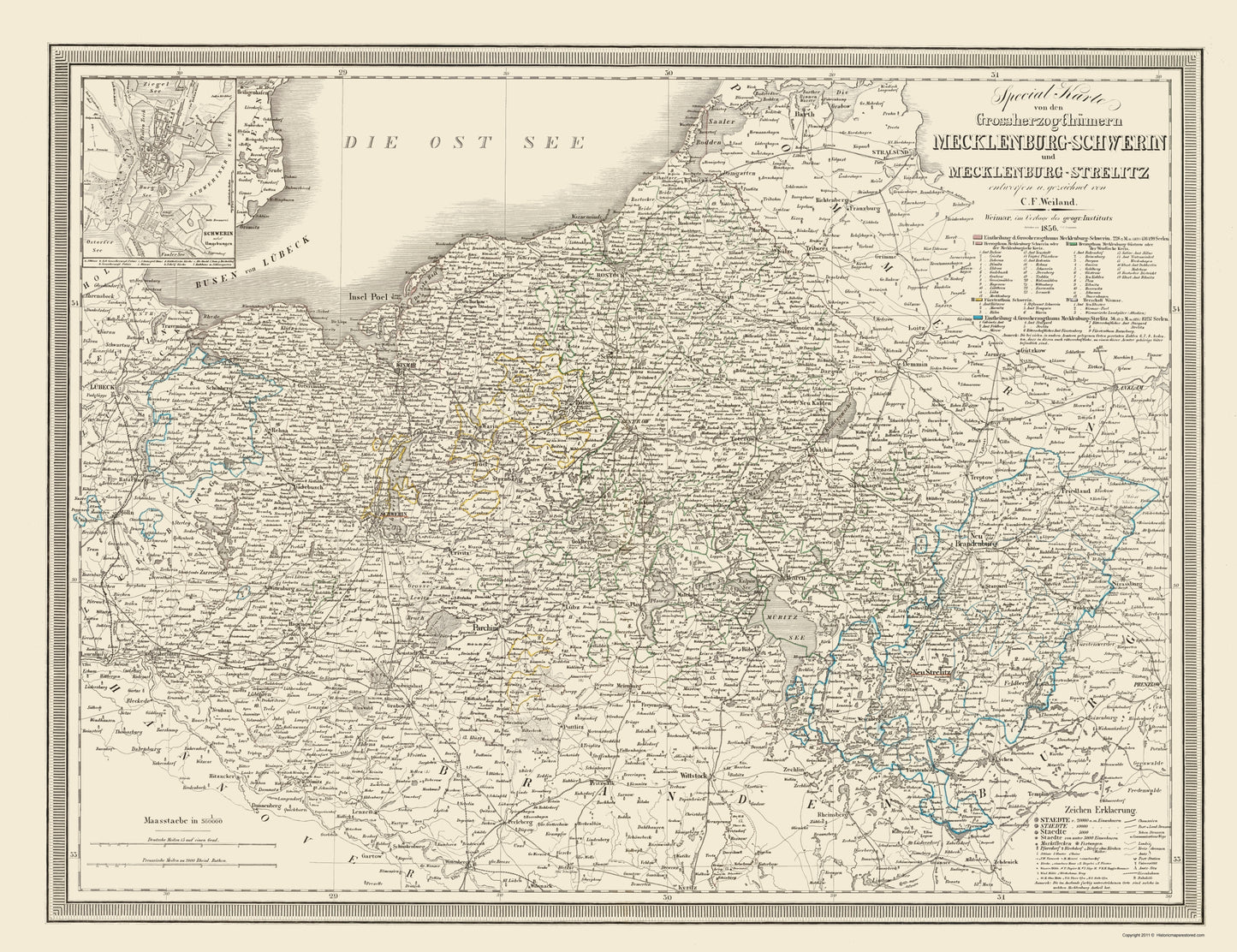 Historic Map - Mecklenburg Schwerin Strelitz Germany - Weiland 1856 - 23 x 29.89 - Vintage Wall Art