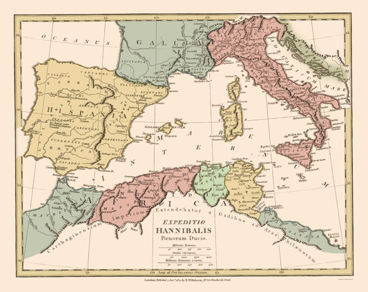 Historic Map - Italy Spain Western Mediterranean - Wilkinson 1822 - 23 x 29 - Vintage Wall Art