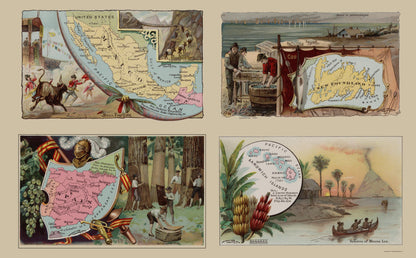 Historic Map - Sandwich Isle Spain Mexico Newfoundland - Arbuckle 1890 - 23 x 37 - Vintage Wall Art