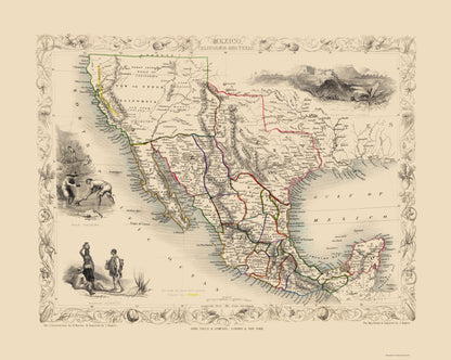 Historic Map - Mexico California Texas - Tallis 1851 - 23 x 28.83 - Vintage Wall Art