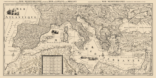 Historic Nautical Map - Mediterranean Sea Region - Sanson 1680 - 23 x 46.13 - Vintage Wall Art