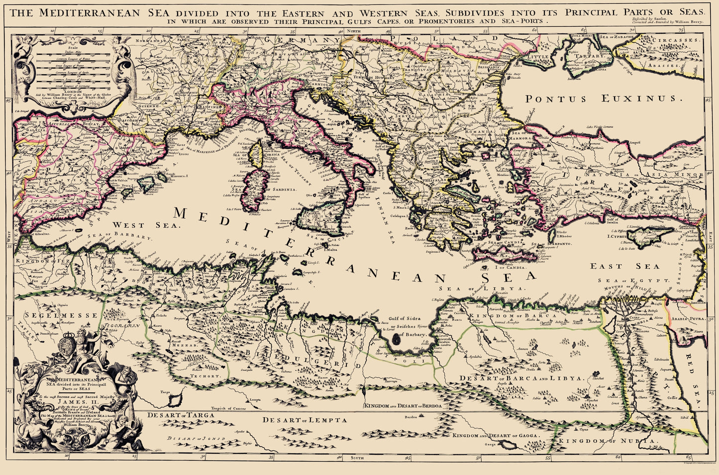 Historic Nautical Map - Mediterranean Sea Region - Berry 1685 - 23 x 34.79 - Vintage Wall Art