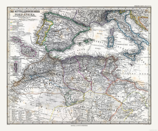 Historic Map - Mediterranean Sea North Africa - Stieler 1885 - 27.68 x 23 - Vintage Wall Art