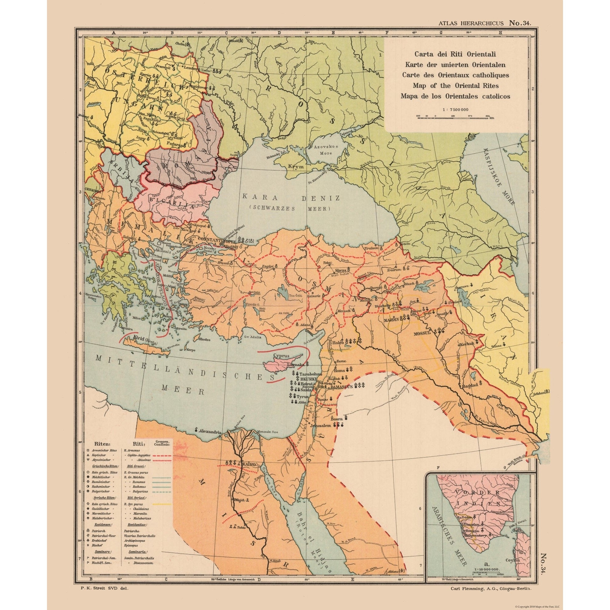Eastern Rite Map Historic Map - Middle East Oriental Rites - Streit 1913 - 23 x 27.18 ...