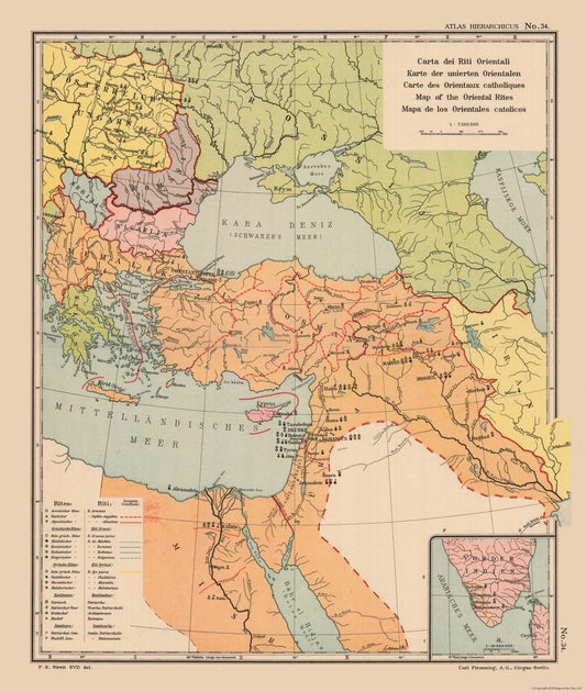 Historic Map - Middle East Oriental Rites - Streit 1913 - 23 x 27.18 - Vintage Wall Art