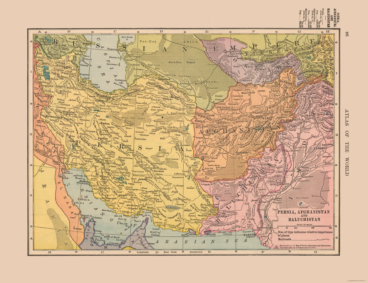 Historic Map - Persia Afganistan Balochistan - Hammond 1910 - 29.84 x 23 - Vintage Wall Art