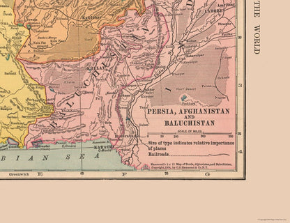 Historic Map - Persia Afganistan Balochistan - Hammond 1910 - 29.84 x 23 - Vintage Wall Art