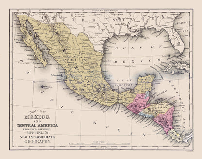 Historic Map - Mexico Central America - Mitchell 1877 - 29.17 x 23 - Vintage Wall Art