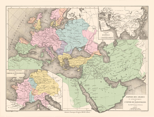 Historic Map - Arabian Empire Carolingian Empire- Drioux 1882 - 30.23 x 23 - Vintage Wall Art