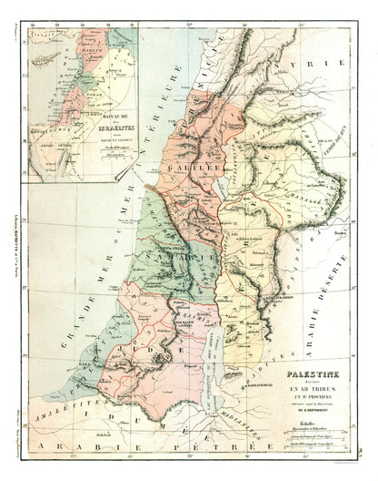 Historic Map - Kingdom of Israel - Cortambert 1880 - 23 x 29.18 - Vintage Wall Art