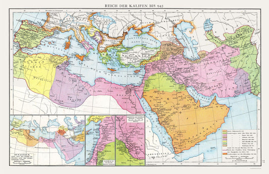 Historic Map - Caliphate Empire to 945 - Droysen 1886 - 35.57 x 23 - Vintage Wall Art