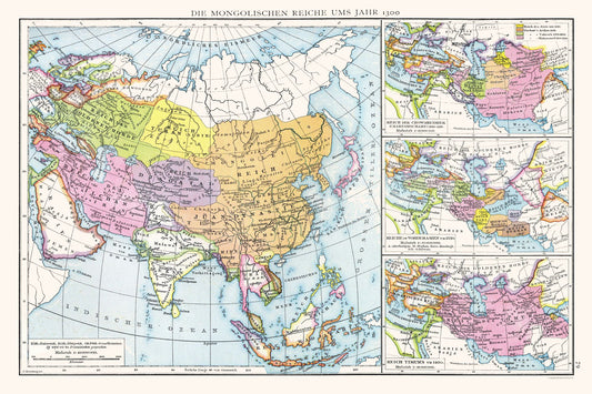 Historic Map - Mongol Empires 1300 - Droysen 1886 - 34.54 x 23 - Vintage Wall Art