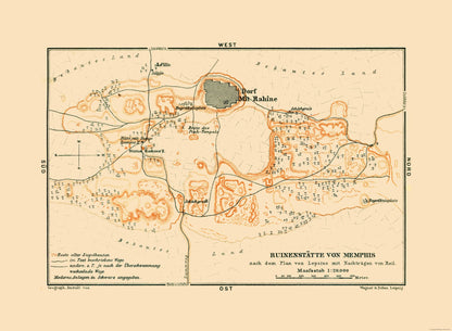 Historic Map - Memphis Egypt - Baedeker 1913 - 31.41 x 23 - Vintage Wall Art