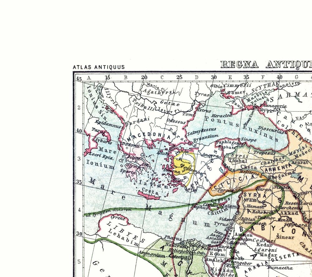 Historic Map - Kingdoms Ancient Middle East - Perthes 1896 - 25.87 x 23 - Vintage Wall Art