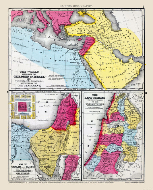 Historic Map - Middle East Sacred Geography - Mitchell 1844 - 23 x 28.45 - Vintage Wall Art