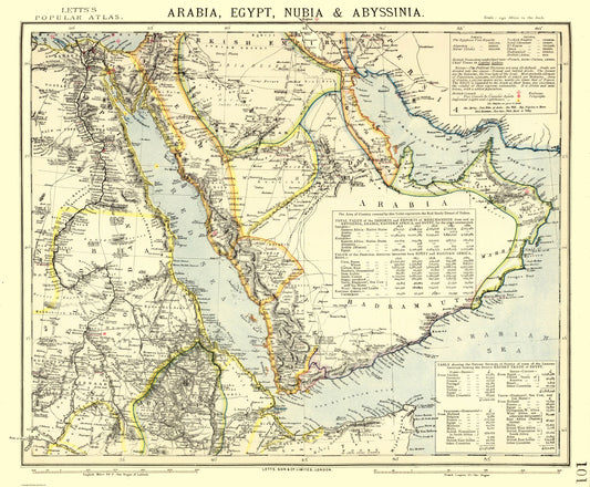 Historic Map - Egypt Arabia Nubia Abyssinia - Letts 1883 - 27.88 x 23 - Vintage Wall Art