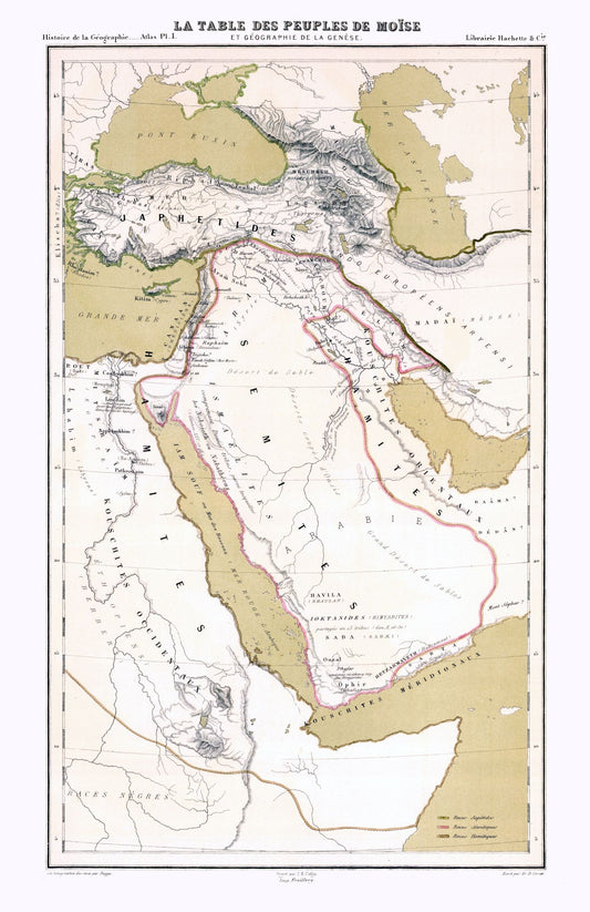 Historic Map - Middle East Moses Genesis - Vivien de Saint 1874 - 23 x 35.52 - Vintage Wall Art