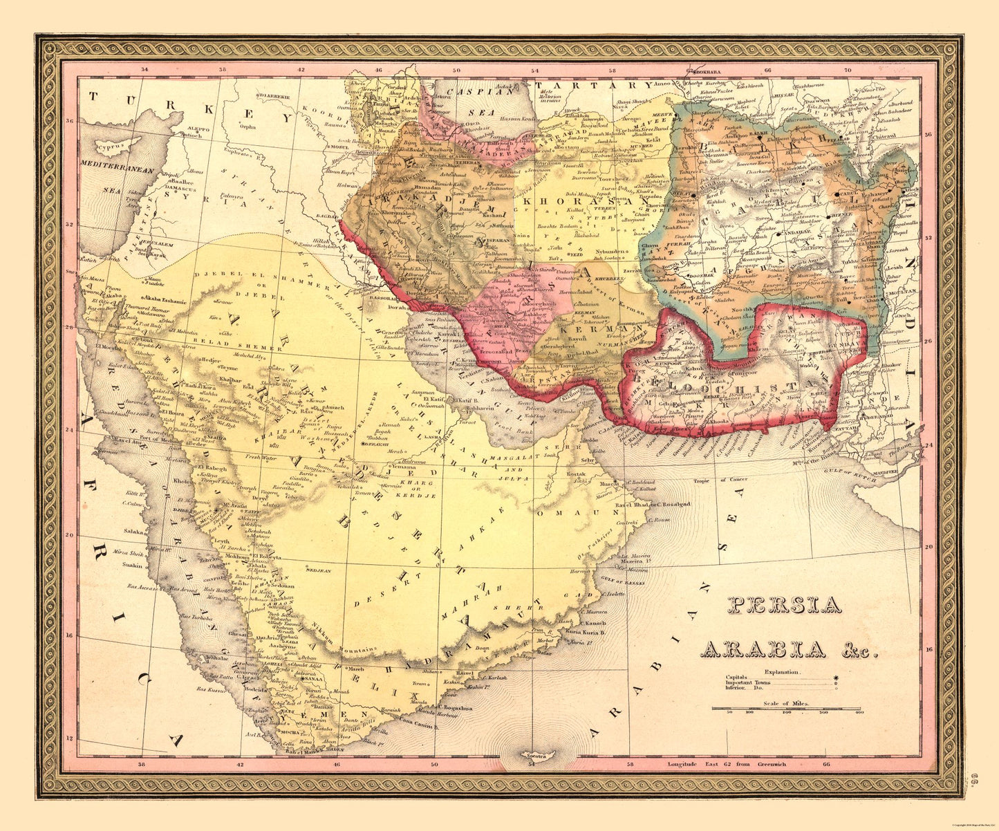 Historic Map - Persia Arabia - Mitchell 1849 - 27.65 x 23 - Vintage Wall Art