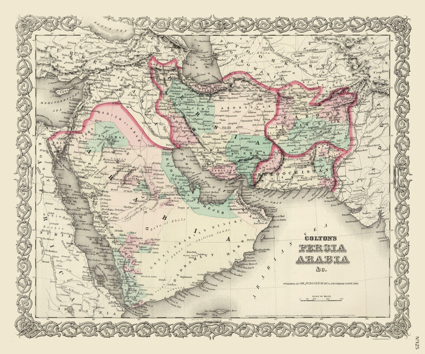 Historic Map - Persia Arabia - Colton 1855 - 27.59 x 23 - Vintage Wall Art