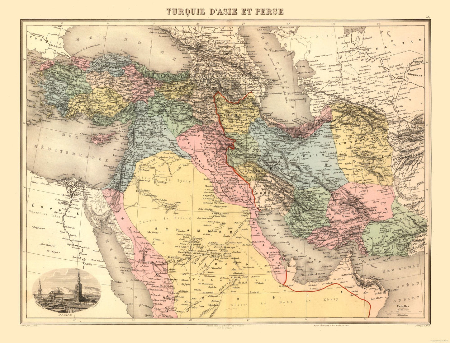 Historic Map - Turkey Persia - Migeon 1892 - 30.13 x 23 - Vintage Wall Art