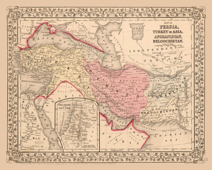 Historic Map - Turkey Persia Afghanistan - Mitchell 1867 - 28.64 x 23 - Vintage Wall Art