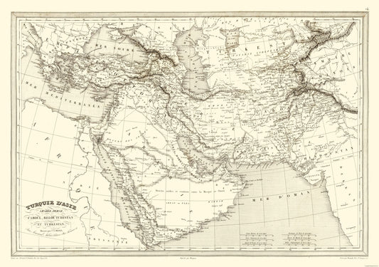 Historic Map - Turkey Arabia Persia Turkestan - Monin 1839 - 32.73 x 23 - Vintage Wall Art
