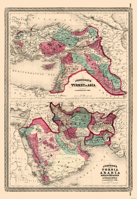 Historic Map - Turkey in Asia Persia Arabia - Johnson 1867 - 23 x 33.34 - Vintage Wall Art