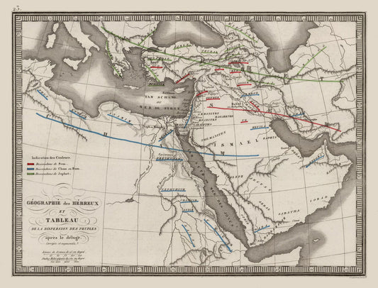 Historic Map - Hebrew Dispersion - Monin 1839 - 30.20 x 23 - Vintage Wall Art