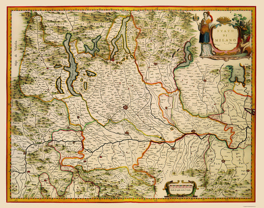 Historic Map - Milano Province Italy - Blaeu 1640 - 23 x 29.25 - Vintage Wall Art