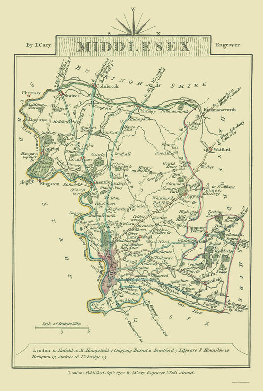 Historic Map - Middlesex County England - Cary 1792 - 23 x 34.21 - Vintage Wall Art