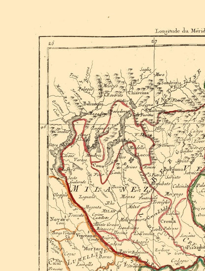 Historic Map - Milan Region Italy - Santini 1794 - 23 x 30.36 - Vintage Wall Art