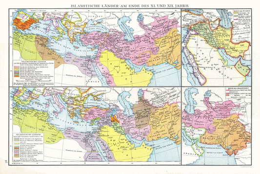 Historic Map - Muslim Lands 11 to 12 Century - Droysen 1886 - 34.48 x 23 - Vintage Wall Art