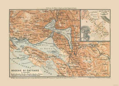 Historic Nautical Map - Kotor Bay Montenegro - Baedeker 1910 - 31.88 x 23 - Vintage Wall Art