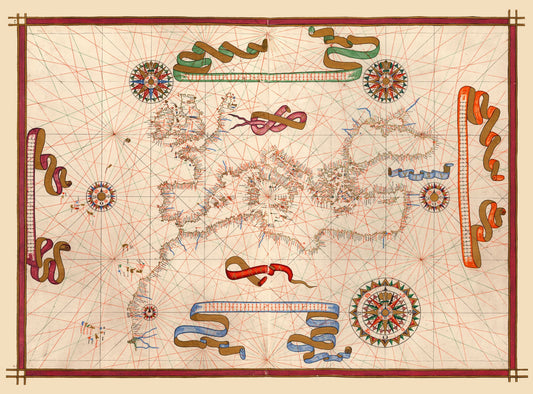 Historic Nautical Map - Mediterranean Ports - Martines 1587 - 31.09 x 23 - Vintage Wall Art
