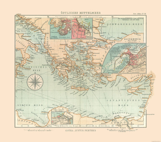 Historic Nautical Map - Mediterranean Sea Eastern - Perthes 1914 - 26.14 x 23 - Vintage Wall Art