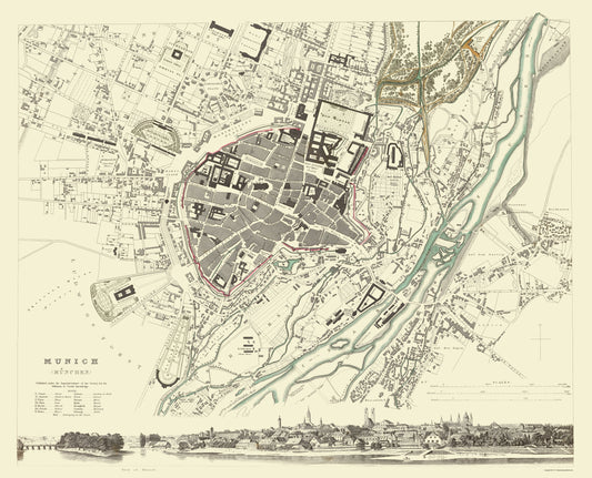 Historic Map - Munich Germany - Chapman 1837 - 23 x 28.46 - Vintage Wall Art