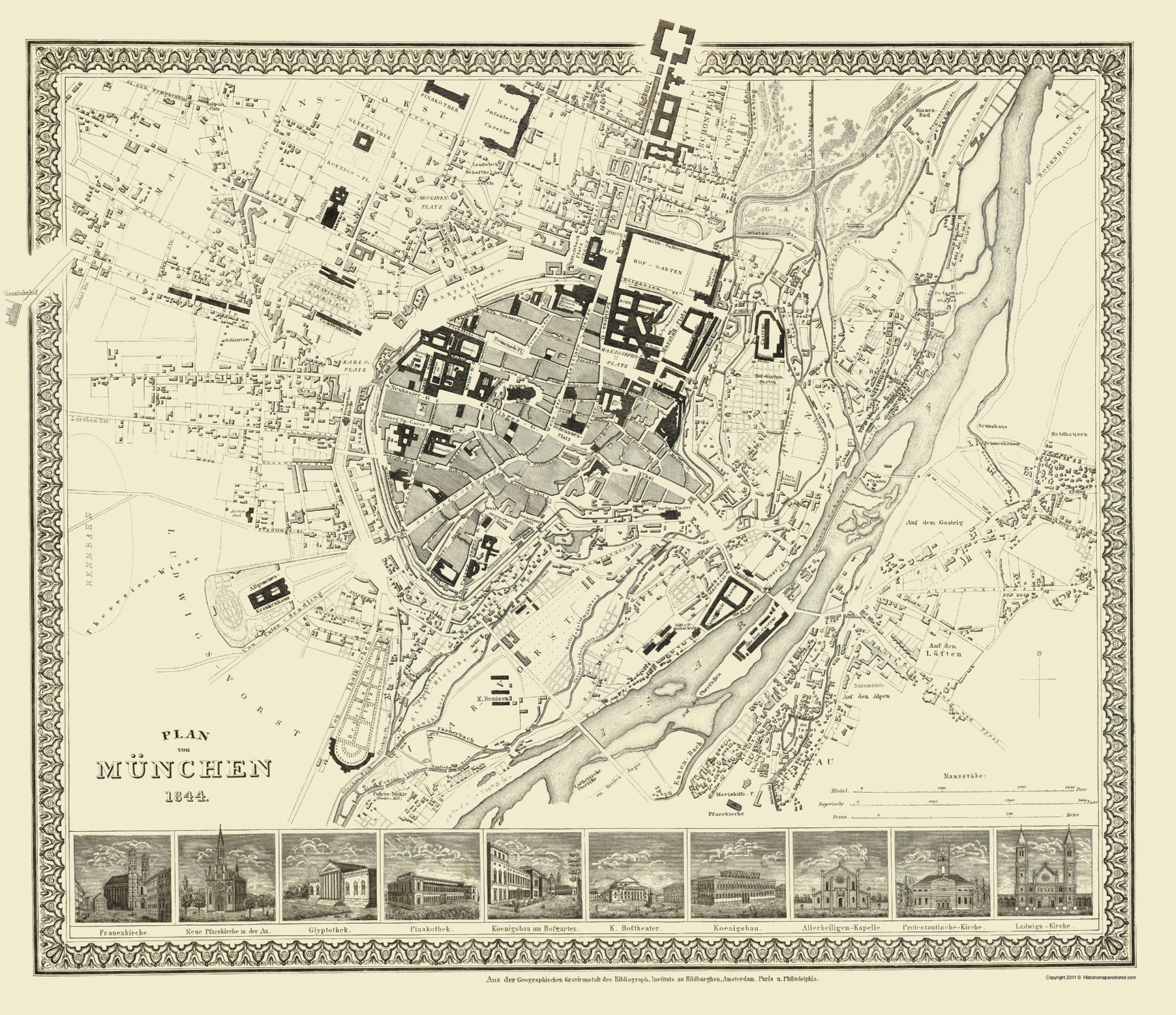 Historic Map - Munich Germany - Meyer 1860 - 23 x 26.65 - Vintage Wall ...