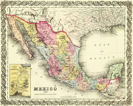 Historic Map - Mexico - Colton 1856 - 28.75 x 23 - Vintage Wall Art