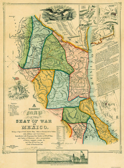 Historic War Map - Mexico War Seat- Disturnell 1847 - 23 x 31.13 - Vintage Wall Art