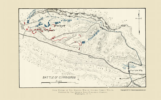 Historic War Map - Cerro Gordo Battle Mexican American War - Church News 1892 - 23 x 36.67 - Vintage Wall Art