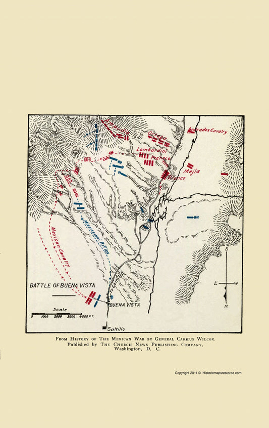 Historic War Map - Buena Vista Mexico Battle - Church News - 1892 - 23 x 36.49 - Vintage Wall Art