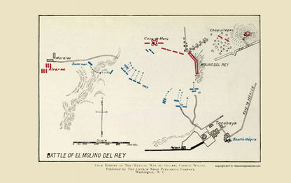 Historic War Map - El Molino Del Rey Battle - Church News 1892 - 23 x 36.72 - Vintage Wall Art